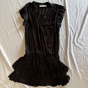 Y2K Black Ruffled Drop Waist Pleated Mini Dress
